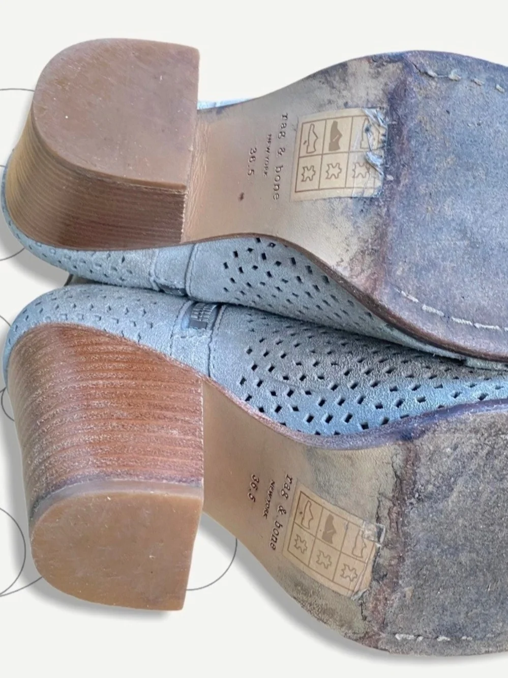 Rag & Bone Cloud Gray Margot Perforated Ankle Booties with Wood Block Heel 6.5/7